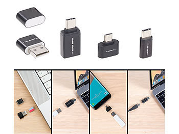USB Stick: PEARL microSD-Kartenleser & USB-OTG-Adapter-Set für Micro-USB & USB Typ C