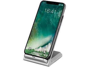 iPhone Ladegerät: Callstel Schnell-Ladestation für Qi-kompatible Smartphones, 5 V, 10 W, silbern