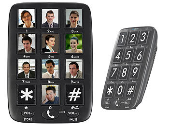 Seniorentelefon: simvalley Senioren-Festnetz-Telefon mit 12 Foto-Schnellwahl-Tasten, Freisprecher