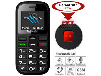 einfaches Handy: simvalley Mobile Dual-SIM-Komfort-Handy mit Garantruf Easy, Bluetooth und Taschenlampe