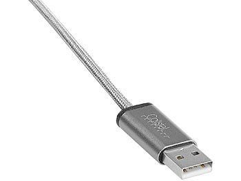 Callstel 3in1-Schnellladekabel: Micro-USB, USB Typ C & Lightning, Textil, 120cm