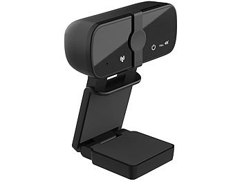 Somikon 4K-USB-Webcam mit Linsenabdeckung und USB-A-auf-USB-Typ-C-Adapter