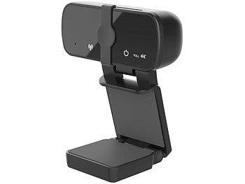 Somikon 4K-USB-Webcam mit Linsenabdeckung und USB-A-auf-USB-Typ-C-Adapter