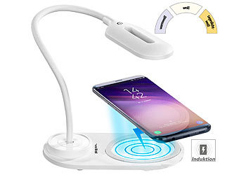 Touchlampe: PEARL LED-Schwanenhals-Leuchte, Qi-kompatibel 10W, USB, 3 Lichtfarben, 300lm