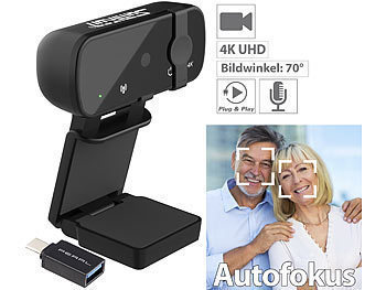 Webkamera: Somikon 4K-USB-Webcam mit Linsenabdeckung und USB-A-auf-USB-Typ-C-Adapter