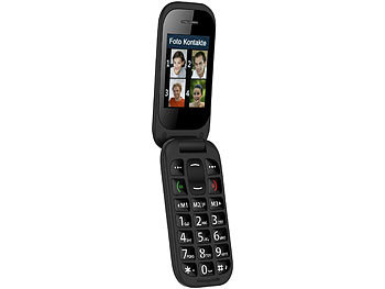 Senioren-Klapp-Handy: simvalley Mobile Notruf-Klapphandy, Garantruf Premium, 2 Displays, Versandrückläufer