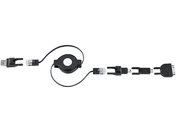 Xystec 3in1-USB-Kabeltrommel: Mini-USB/RJ45/für iPhone