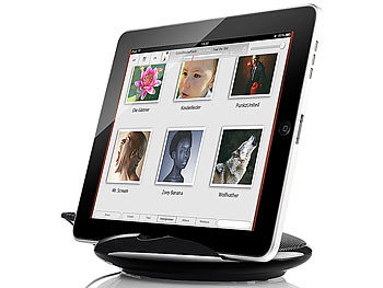 auvisio 2in1-Ständer mit Lautsprecher SML-195 für iPad, Tablet-PC uvm.