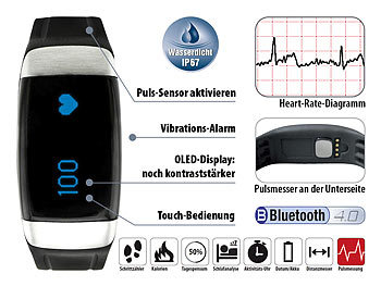 newgen medicals Fitness-Armband FBT-60 V5 mit Pulsmesser, BT 4.0