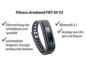 newgen medicals Fitness-Armband FBT-30 V2 mit Bluetooth 2.1 & Schlafüberwachung