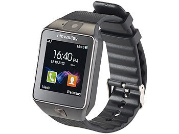 simvalley Mobile Handy-Uhr & Smartwatch PW-430.mp mit Bluetooth 3.0 und Fotokamera