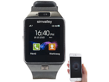 simvalley Mobile Handy-Uhr & Smartwatch PW-430.mp mit Bluetooth 3.0 und Fotokamera