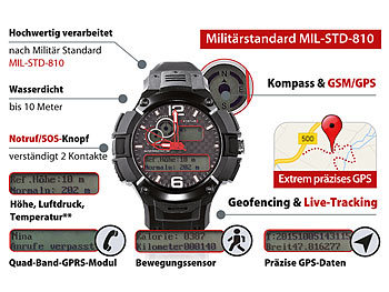 simvalley Mobile GPS-Multi-Sportuhr MOT-15.G mit SIM-Slot, Militärstandard