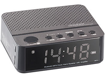 Wecker mit SD Karte: auvisio 4in1-Wecker mit Bluetooth, FM-Radio, AUX & microSD-Steckplatz, 8 Watt
