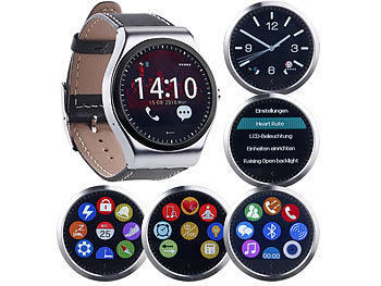simvalley Mobile Smartwatch mit Bluetooth 4.0, Metallgehäuse, Herzfrequenz, Nachrichten