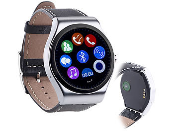 simvalley Mobile Smartwatch mit Bluetooth 4.0, Metallgehäuse, Herzfrequenz, Nachrichten