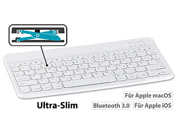 PEARL Ultraslim-Tastatur, Bluetooth 3.0, Scissor-Tasten, für Mac/macOS & iOS