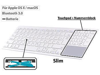 Slimtastatur: GeneralKeys Tastatur mit Bluetooth, für macOS m. Touchpad (Versandrückläufer)