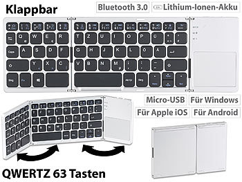 Tastatur deutsch, Bluetooth: GeneralKeys Faltbare Tastatur mit Bluetooth, Touchpad für Android, iOS und Windows