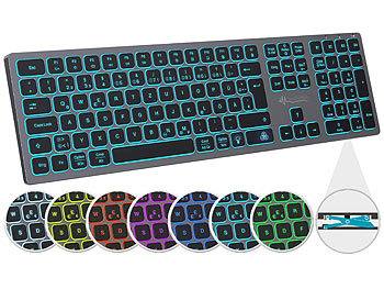 Funktastatur beleuchtet: GeneralKeys Funk-Tastatur, farbige Beleuchtung, Slim, Scissor-Tasten, Akku, 2,4GHz