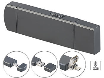 USB Stick mit Mikrofon: auvisio 2in1-USB-Stick & Voice-Recorder, VOX-Funktion, 20 Std., 8 GB, OTG