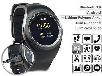 simvalley Mobile 2in1-Uhren-Handy & Smartwatch für Android (Versandrückläufer)