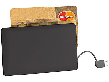 revolt Ultra-Slim-Powerbank im Kreditkarten-Format, 2000 mAh, Micro-USB-Kabel