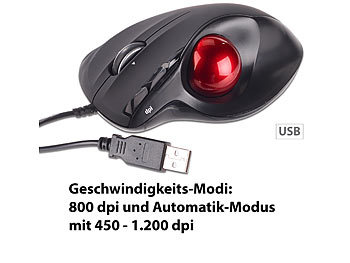 Maus Trackball: Mod-it USB-Laser-Trackball, 5 Tasten und 4-Wege-Scrollrad, 1.200 dpi