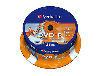 Rohling-Spindel: Verbatim DVD-R 16x Super AZO+ Photo-Printable, 25er-Spindel