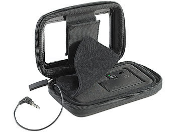 Schutztasche: auvisio Wasserfestes 2in1-Sound-Bag mit Lautsprecher für kleine Smartphones