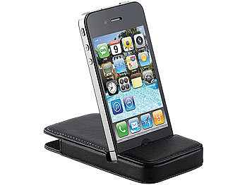 Iphone4-Schale: Xcase Elegante 2in1-Schutztasche mit Standfunktion für iPhone 4/4s, schwarz