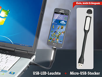 PEARL 2in1-USB-LED-Schwanenhals-Leuchte und Micro-USB-Kabel
