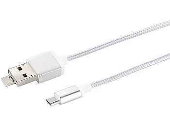 revolt 3in1-USB-2.0-Kabel mit USB-A- und 2 Micro-USB-Steckern, OTG