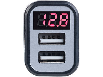 revolt Kfz-USB-Ladegerät mit Spannungswarner, LED-Display, 2x USB, 3,1 A