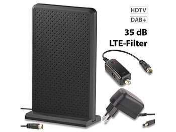 DAB Antenne: auvisio Aktive Zimmerantenne für DVB-T/T2 & DAB/DAB+, +35 dB, LTE-Filter
