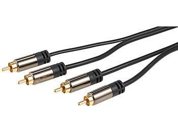 Audio-Cinch-Kabel: auvisio Premium-Stereo-Kabel 2 Cinch auf 2 Cinch, schwarz, 2 m, vergoldet