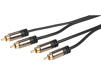 Cinch Anschlusskabel: auvisio Premium-Stereo-Kabel 2 Cinch auf 2 Cinch, schwarz, 3 m, vergoldet