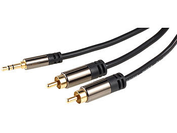 Klinkenstecker auf Cinch: auvisio Premium-Stereo-Kabel 3,5-mm-Klinke auf 2 Cinch-Stecker, 1 m, vergoldet