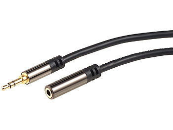 AUX Kabel: auvisio 3,5-mm-Klinken-Verlängerungskabel, Stereo, 5 m, vergoldet