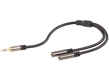 auvisio Premium-Y-Adapter 3,5-mm-Klinken-Stecker auf 2 Buchsen, Stereo, 0,15 m