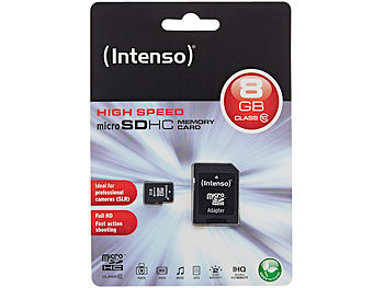 Intenso microSDHC-Speicherkarte 8 GB Class 10 inkl. SD-Adapter