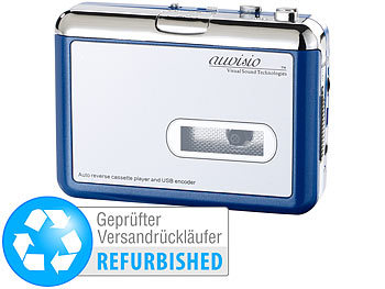 USB Kassettendeck: auvisio USB-Kassettenspieler "Blue Edition" MC->MP3 (refurbished)