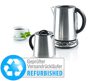 Glas-Wasserkocher: Rosenstein & Söhne 2in1-Edelstahl-Wasserkocher WSK-250.set & Teekanne (Versandrückläufer)