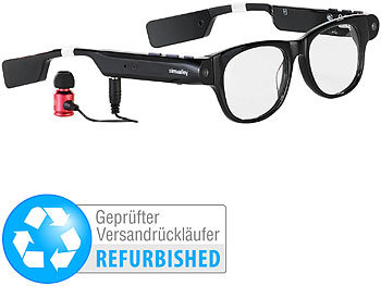 Brille mit Camera: simvalley Mobile Smart Glasses SG-101.bt mit Bluetooth (Versandrückläufer)