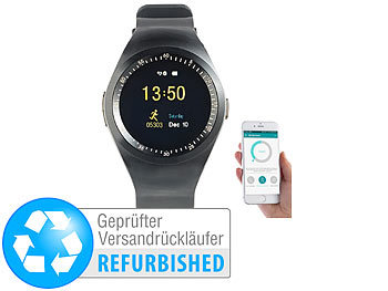 Smartwatch mit Telefon: simvalley Mobile 2in1-Uhren-Handy & Smartwatch für iOS & Android (Versandrückläufer)