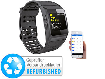 Fitnessuhr mit GPS: newgen medicals GPS-Sportuhr mit Bluetooth, Fitness, Puls, IP68 (Versandrückläufer)