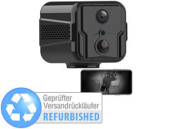 Minikamera mit Akku: 7links Micro-IP-Kamera, WLAN, Full HD, Akku, PIR, Nachtsicht, Versandrückläuf