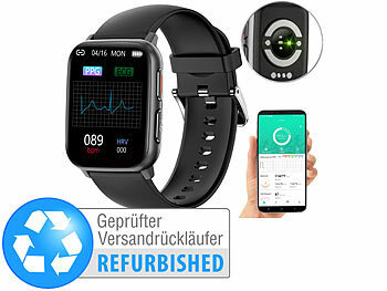 Smartwatch Uhr: newgen medicals Fitness-Smartwatch mit EKG-, Blutdruck-, SpO2-Anzei. Versandrückläufer