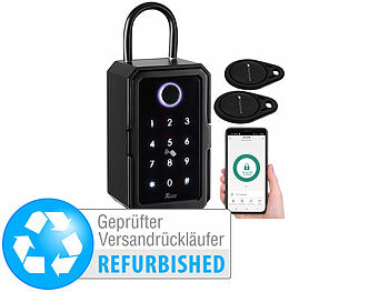 Mini-Schlüssel-Safe mit  App, Transponder & Fingerabdruck-Scanner, Bluetooth: Xcase Smarter Schlüssel-Safe, Touch-PIN, Fingerprint, Versandrückläufer