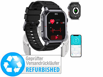 Smartwatch Uhren: newgen medicals Fitness-Smartwatch mit EKG-, Herzfrequenz-Anzeige, Versandrückläufer